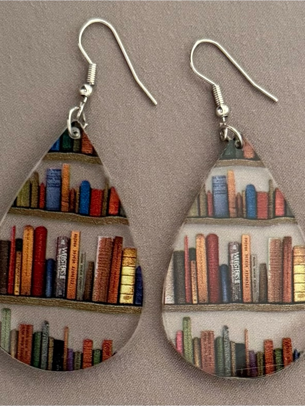 Bookcase Print Teardrop Earrings - Multicolor